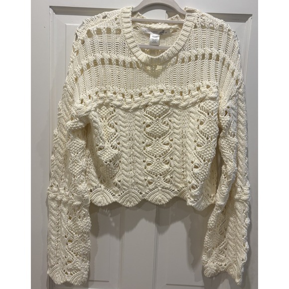 Altar'd State Sweaters - ALTAR'D STATE Women's Oversized Ivory Crop Knit Sweater Size XS
